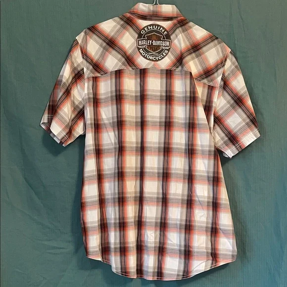 Harley-Davidson Men's Plaid Shirt - Orange, Black, and White - Picture 5 of 6